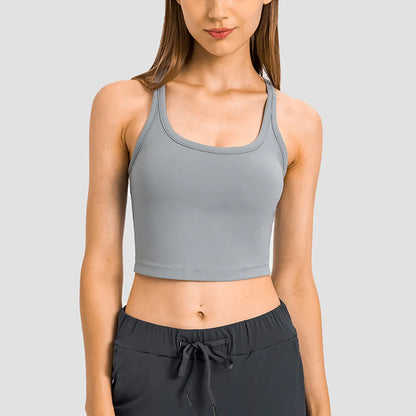 Women Sporty Bra Crop Top Fixed Cup Fitness Vest Gym Push Up Sports Top Running Workout Underwear Top