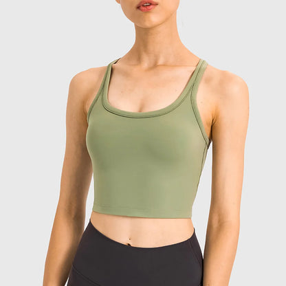 Women Sporty Bra Crop Top Fixed Cup Fitness Vest Gym Push Up Sports Top Running Workout Underwear Top