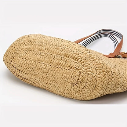 Women Straw Beach Bags Large Capacity Tote Designer Wicker Women Handbags Hobo Summer Handwoven Lady Travel Bag With Pom Poms