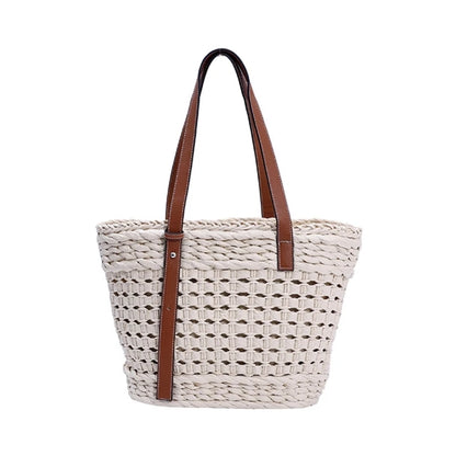 Women Straw Shoulder Bag Hand-woven Basket Tote Bag Summer Beach-Straw Bag Lady Vacation Bag Fashion Hollow Out Handbag