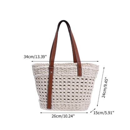 Women Straw Shoulder Bag Hand-woven Basket Tote Bag Summer Beach-Straw Bag Lady Vacation Bag Fashion Hollow Out Handbag