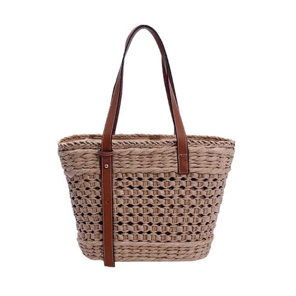 Women Straw Shoulder Bag Hand-woven Basket Tote Bag Summer Beach-Straw Bag Lady Vacation Bag Fashion Hollow Out Handbag