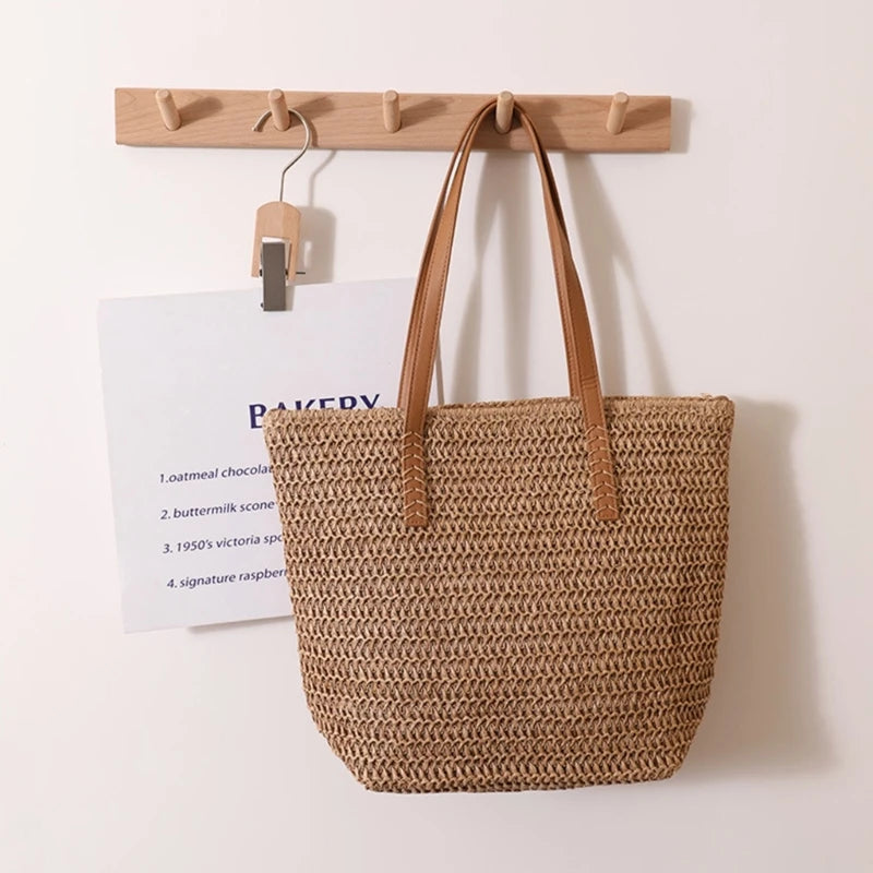 Women Straw Shoulder Bag Large Capacity Tote Bag Hand-woven Handbag Ladies Seaside Vacation Bag Fashion Summer Beach-Bag