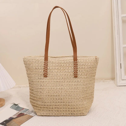Women Straw Shoulder Bag Large Capacity Tote Bag Hand-woven Handbag Ladies Seaside Vacation Bag Fashion Summer Beach-Bag
