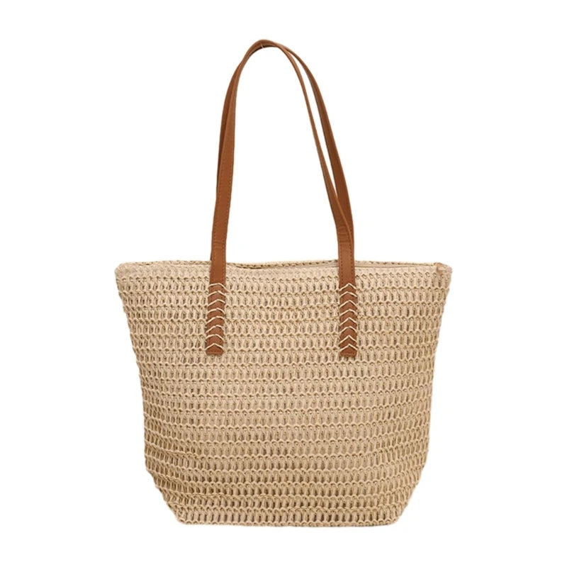 Women Straw Shoulder Bag Large Capacity Tote Bag Hand-woven Handbag Ladies Seaside Vacation Bag Fashion Summer Beach-Bag