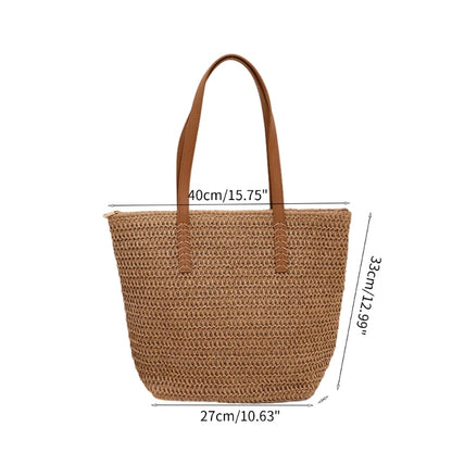 Women Straw Shoulder Bag Large Capacity Tote Bag Hand-woven Handbag Ladies Seaside Vacation Bag Fashion Summer Beach-Bag