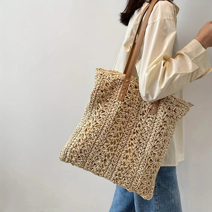 Women Straw Woven Shoulder Bag Shoulder Bohemian Summer Woven Pouch for Women Handmade Traveling Handbags Underarm Beach Bags