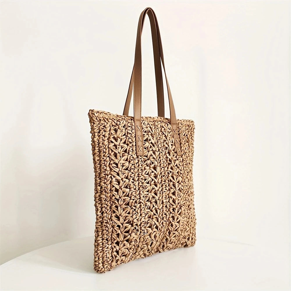 Women Straw Woven Shoulder Bag Shoulder Bohemian Summer Woven Pouch for Women Handmade Traveling Handbags Underarm Beach Bags