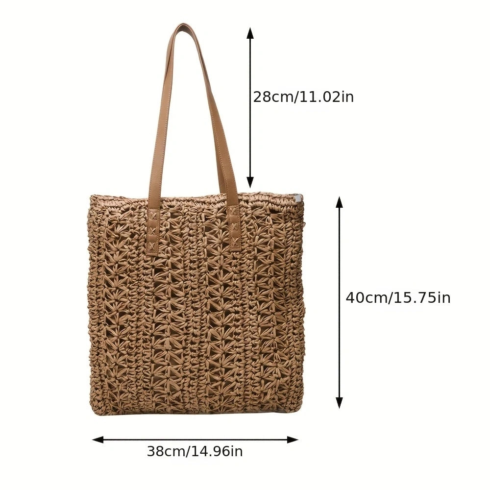Women Straw Woven Shoulder Bag Shoulder Bohemian Summer Woven Pouch for Women Handmade Traveling Handbags Underarm Beach Bags