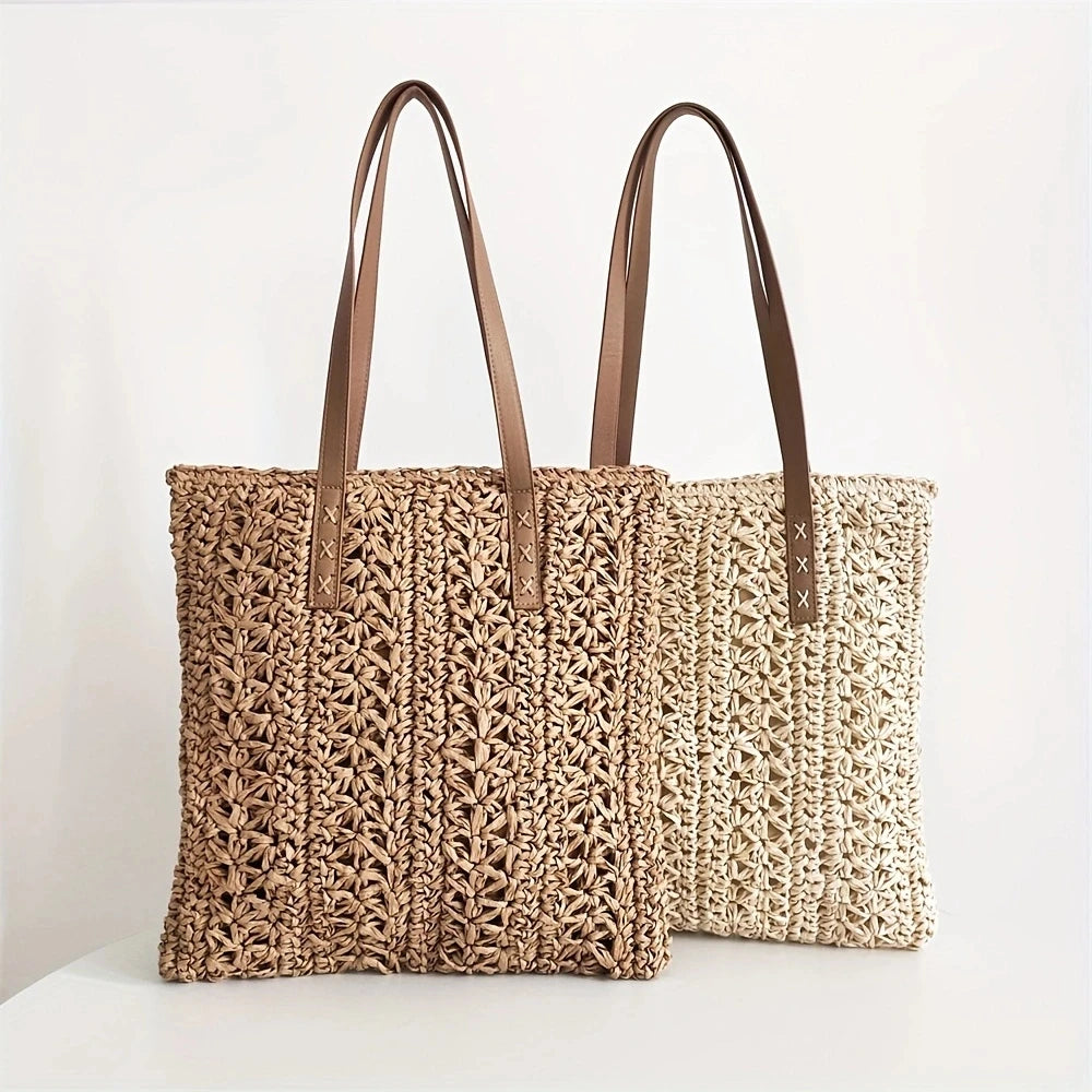 Women Straw Woven Shoulder Bag Shoulder Bohemian Summer Woven Pouch for Women Handmade Traveling Handbags Underarm Beach Bags