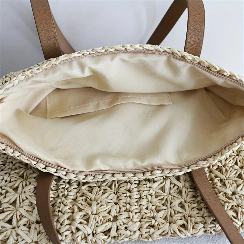Women Straw Woven Shoulder Bag Shoulder Bohemian Summer Woven Pouch for Women Handmade Traveling Handbags Underarm Beach Bags