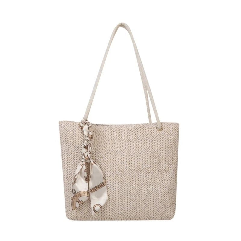 Women Straw Woven Tote Bag Simple Casual Bag Large Capacity Shoulder Bag Ladies Casual Handbag Girl Fashion Underarm Bag