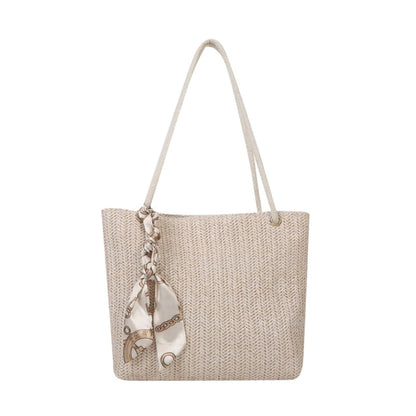 Women Straw Woven Tote Bag Simple Casual Bag Large Capacity Shoulder Bag Ladies Casual Handbag Girl Fashion Underarm Bag