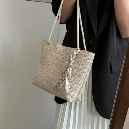 Women Straw Woven Tote Bag Simple Casual Bag Large Capacity Shoulder Bag Ladies Casual Handbag Girl Fashion Underarm Bag