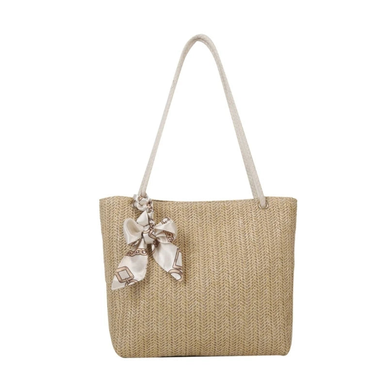 Women Straw Woven Tote Bag Simple Casual Bag Large Capacity Shoulder Bag Ladies Casual Handbag Girl Fashion Underarm Bag