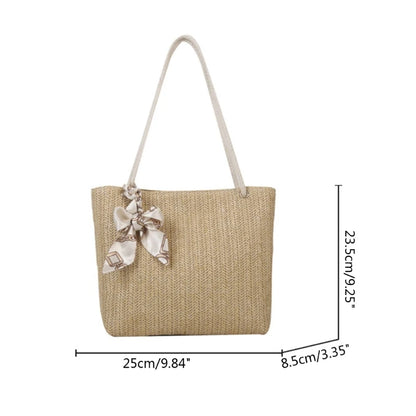 Women Straw Woven Tote Bag Simple Casual Bag Large Capacity Shoulder Bag Ladies Casual Handbag Girl Fashion Underarm Bag