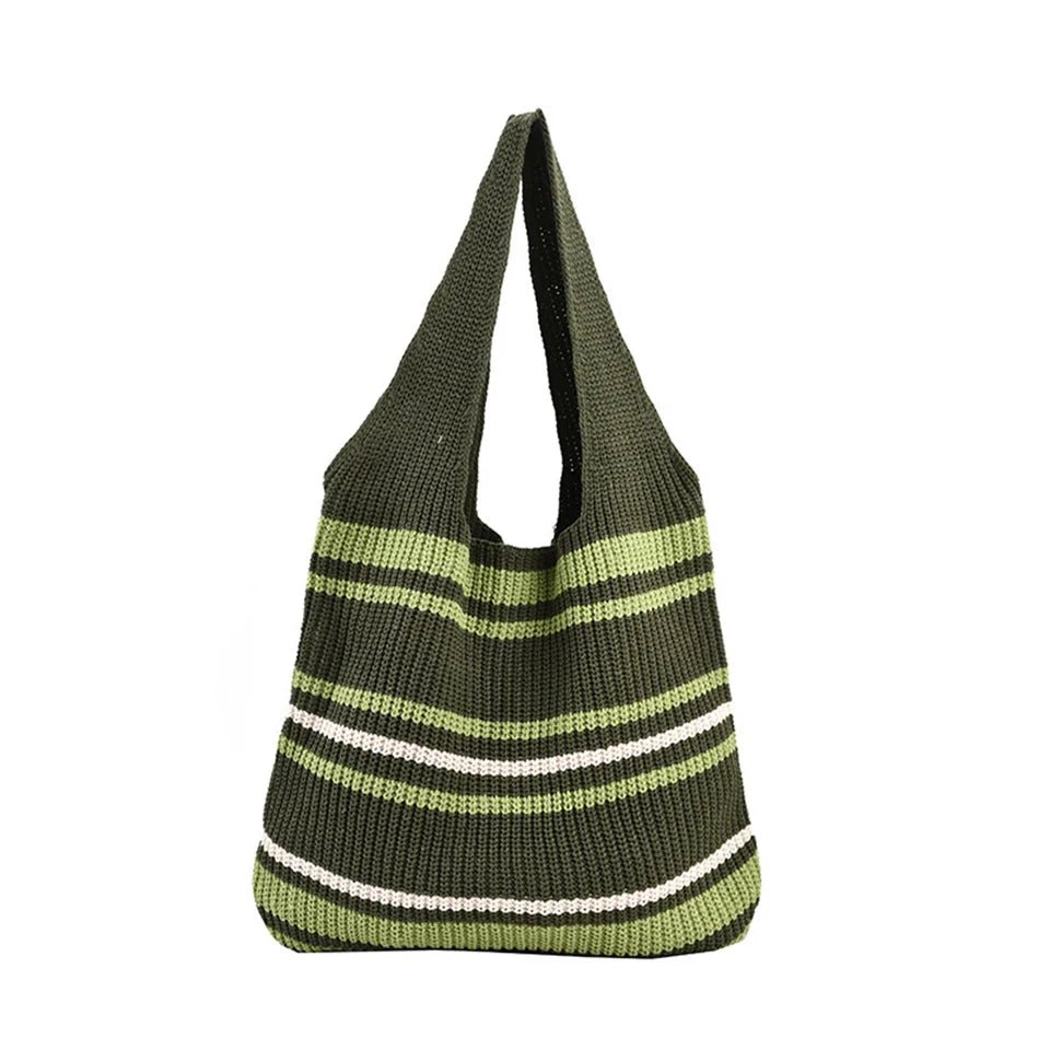 Women Stripe Braid Travel Tote Fashion Female Large Capacity Shoulder Bag Youth Vitality Style Multi-functional Handbag