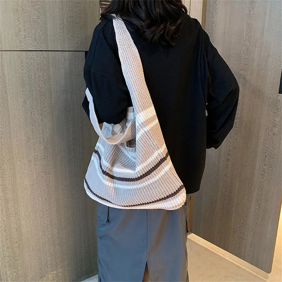 Women Stripe Braid Travel Tote Fashion Female Large Capacity Shoulder Bag Youth Vitality Style Multi-functional Handbag