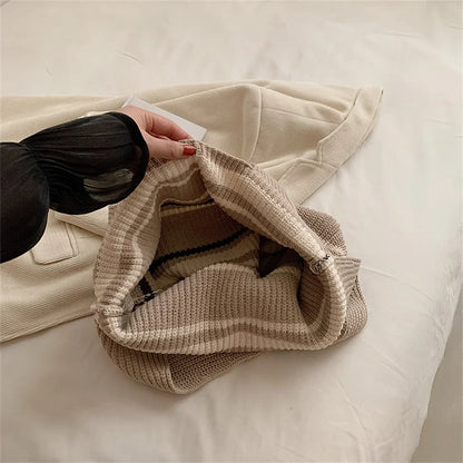 Women Stripe Braid Travel Tote Fashion Female Large Capacity Shoulder Bag Youth Vitality Style Multi-functional Handbag