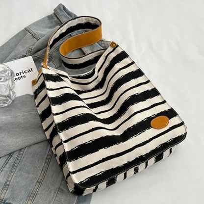 Women Striped Canvas Shoulder Bag Reusable Tote Bag Casual Handbag for Girls