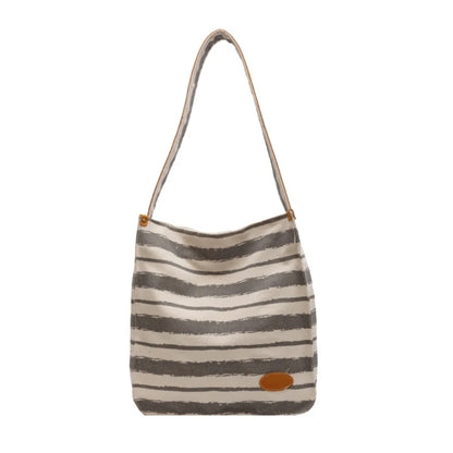 Women Striped Canvas Shoulder Bag Reusable Tote Bag Casual Handbag for Girls