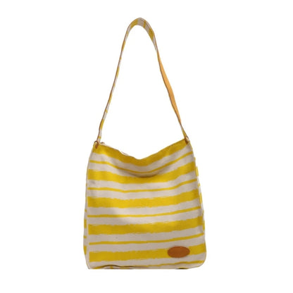 Women Striped Canvas Shoulder Bag Reusable Tote Bag Casual Handbag for Girls