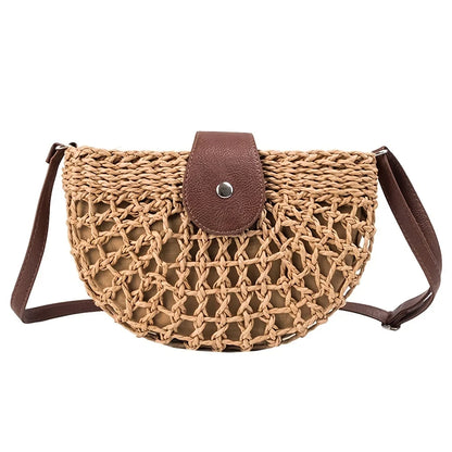 Women Summer Straw Stylish Braided Saddle Crossbody Bag Women Beach Holiday Shopping Woven Shoulder Messenger For Ladies Bags