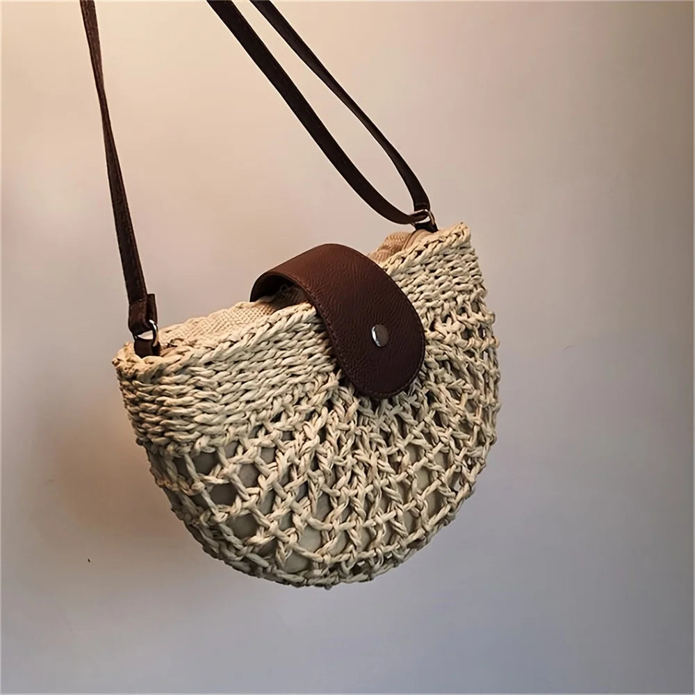 Women Summer Straw Stylish Braided Saddle Crossbody Bag Women Beach Holiday Shopping Woven Shoulder Messenger For Ladies Bags