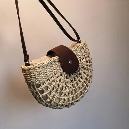 Women Summer Straw Stylish Braided Saddle Crossbody Bag Women Beach Holiday Shopping Woven Shoulder Messenger For Ladies Bags