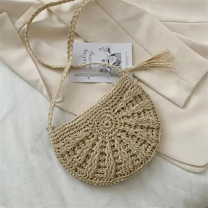 Women Summer Straw Stylish Braided Saddle Crossbody Bag Women Beach Holiday Shopping Woven Shoulder Messenger For Ladies Bags