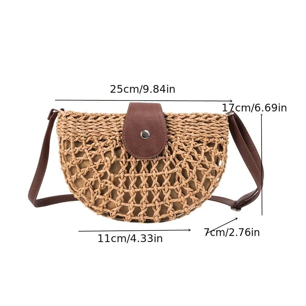 Women Summer Straw Stylish Braided Saddle Crossbody Bag Women Beach Holiday Shopping Woven Shoulder Messenger For Ladies Bags