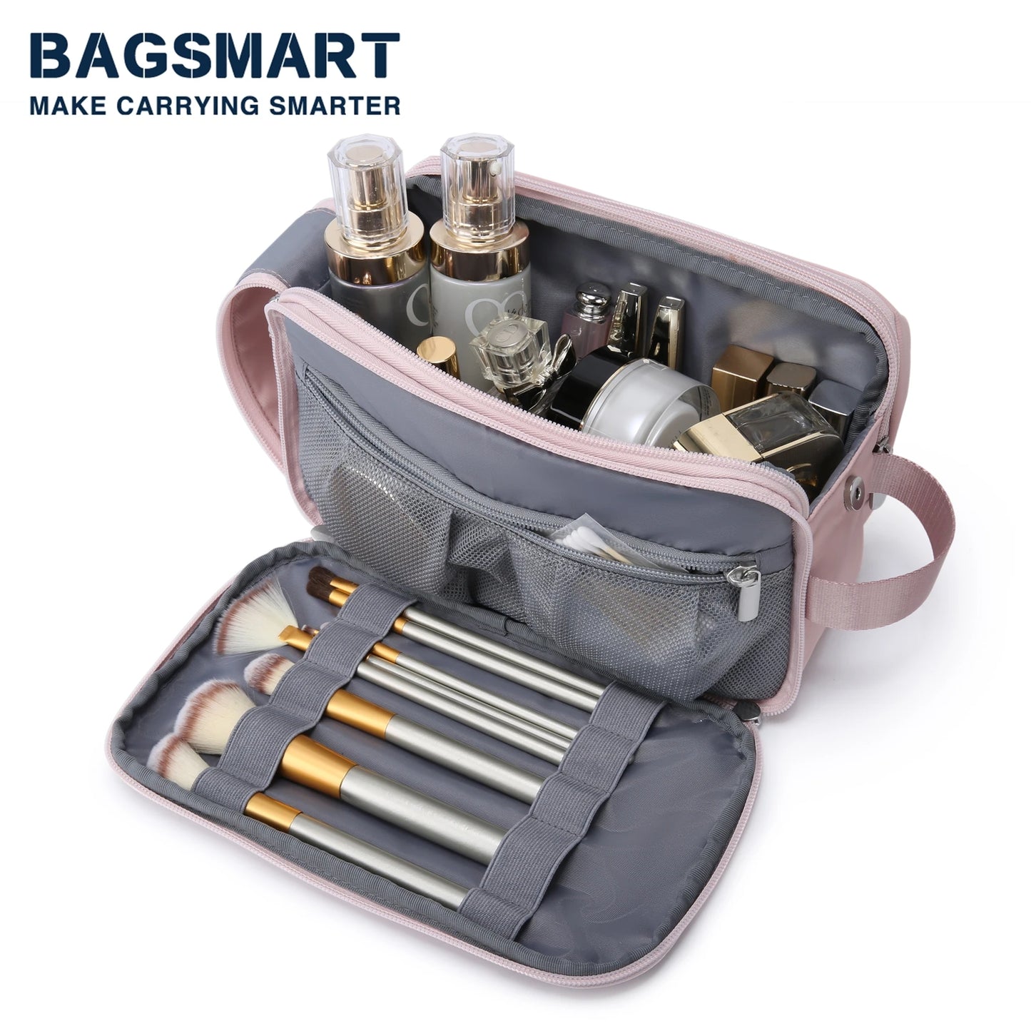 Women Toiletry Bag for Men BAGSMART Pink Water-resistant Dopp Kit for Travel Lightweight Shaving Bag Fits Full Sized Toiletries