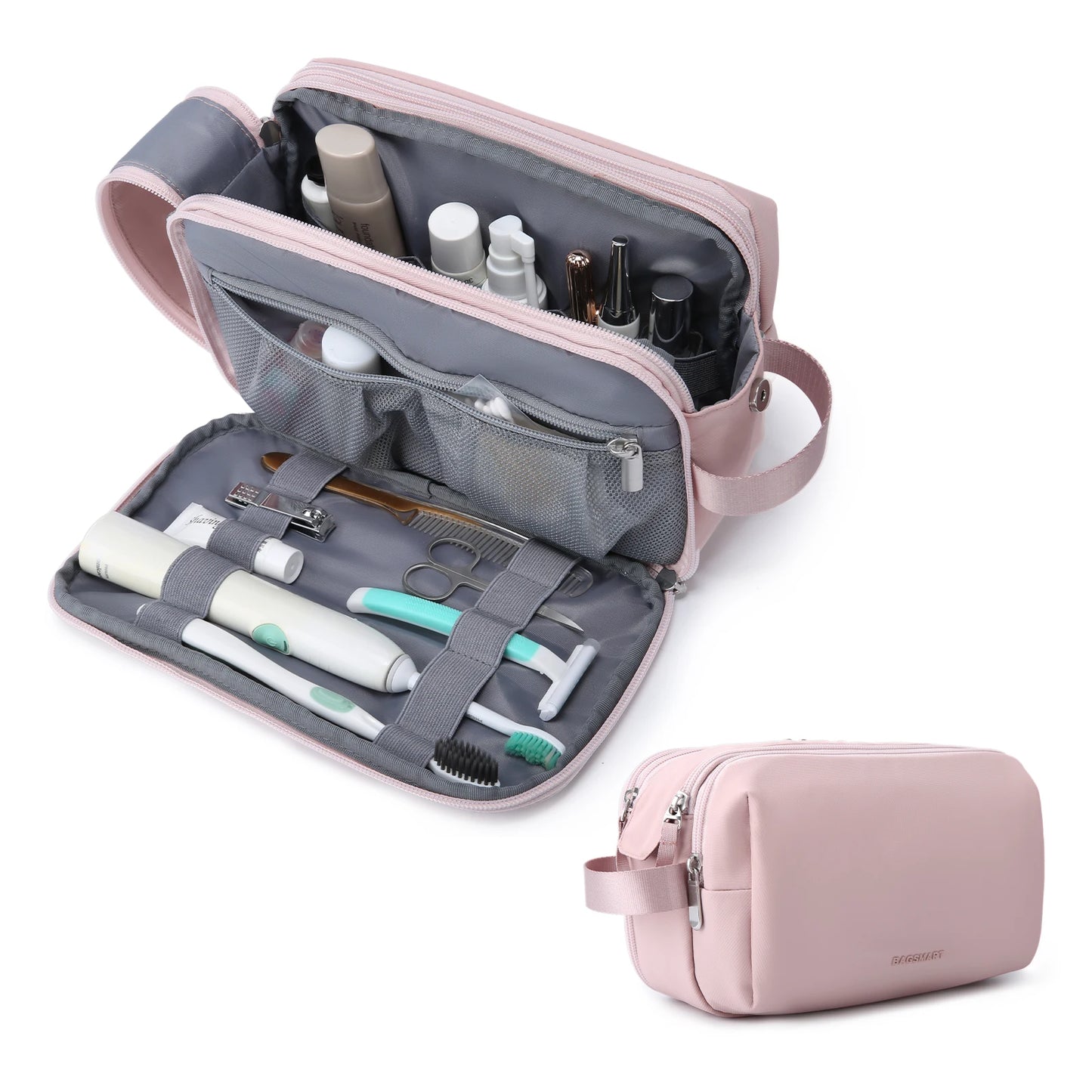 Women Toiletry Bag for Men BAGSMART Pink Water-resistant Dopp Kit for Travel Lightweight Shaving Bag Fits Full Sized Toiletries