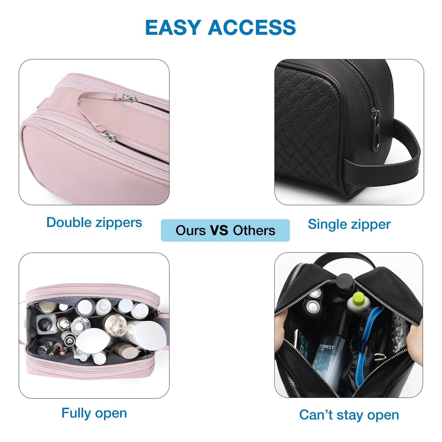 Women Toiletry Bag for Men BAGSMART Pink Water-resistant Dopp Kit for Travel Lightweight Shaving Bag Fits Full Sized Toiletries