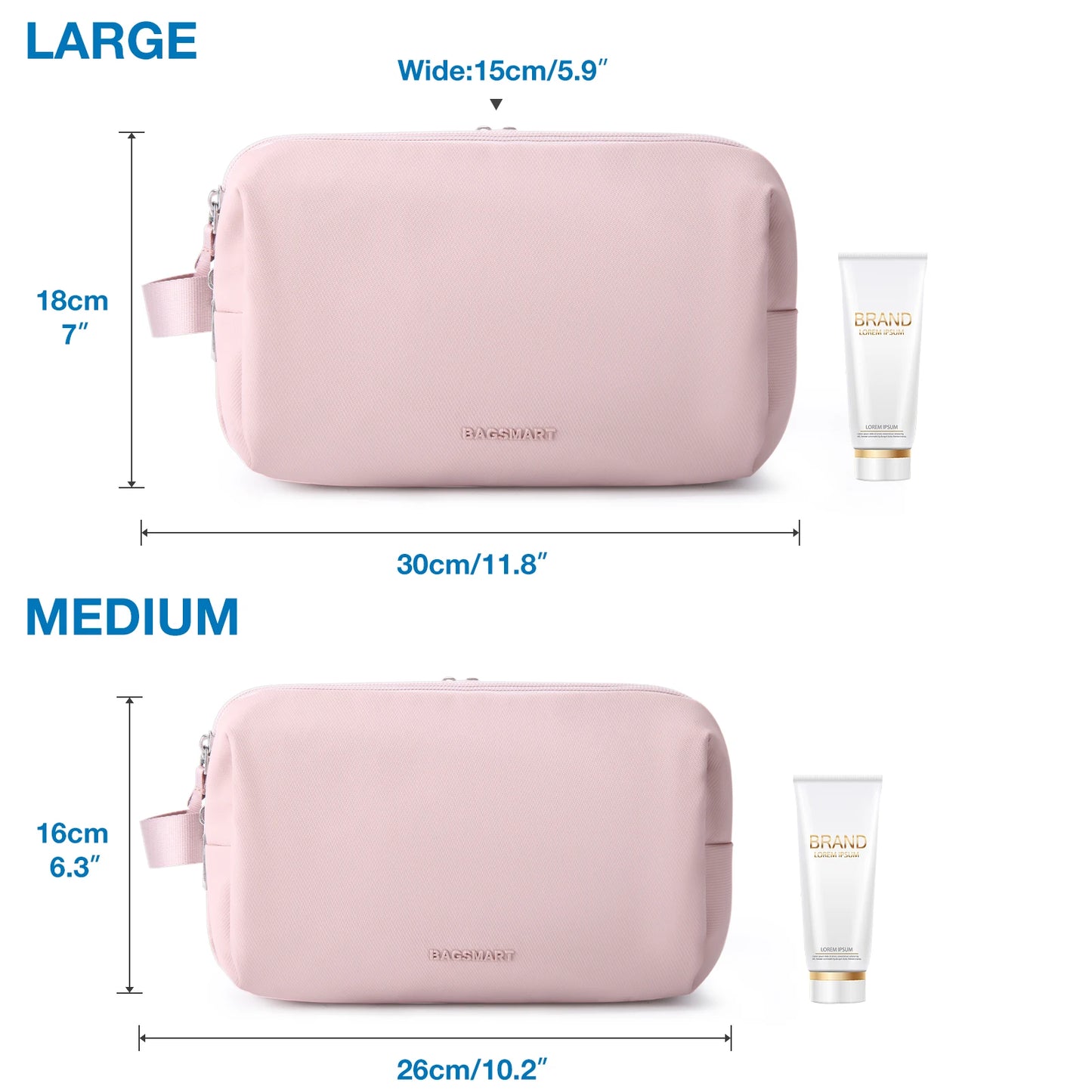 Women Toiletry Bag for Men BAGSMART Pink Water-resistant Dopp Kit for Travel Lightweight Shaving Bag Fits Full Sized Toiletries