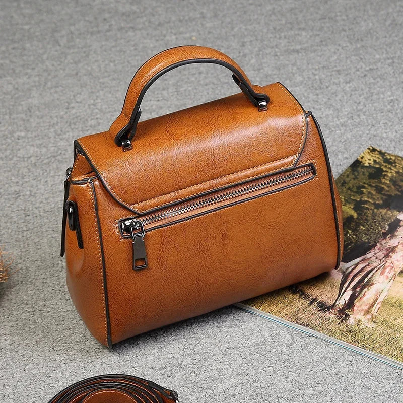 Women Top Handle Messenger Tote Handbag Cowhide Fashion Female Leisure Oil Wax Genuine Leather Cross Body Shoulder Bag New