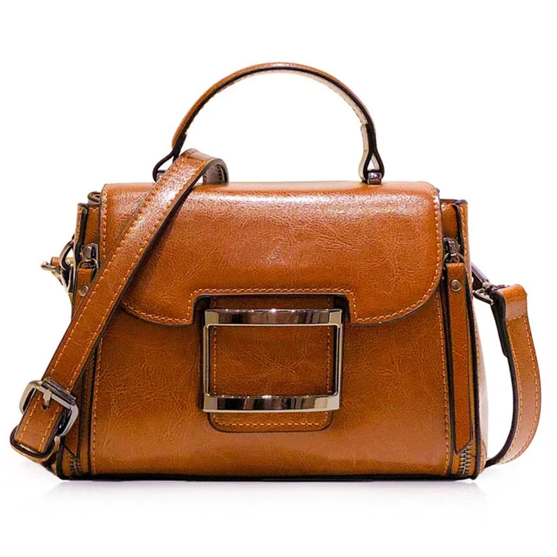 Women Top Handle Messenger Tote Handbag Cowhide Fashion Female Leisure Oil Wax Genuine Leather Cross Body Shoulder Bag New