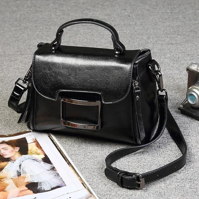 Women Top Handle Messenger Tote Handbag Cowhide Fashion Female Leisure Oil Wax Genuine Leather Cross Body Shoulder Bag New