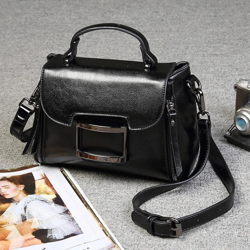 Women Top Handle Messenger Tote Handbag Cowhide Fashion Female Leisure Oil Wax Genuine Leather Cross Body Shoulder Bag New