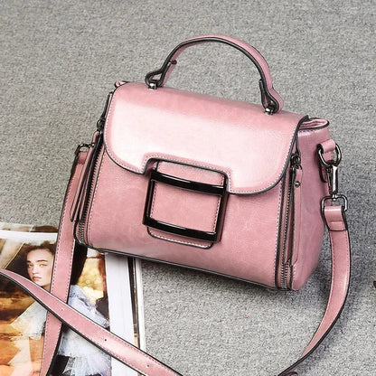 Women Top Handle Messenger Tote Handbag Cowhide Fashion Female Leisure Oil Wax Genuine Leather Cross Body Shoulder Bag New
