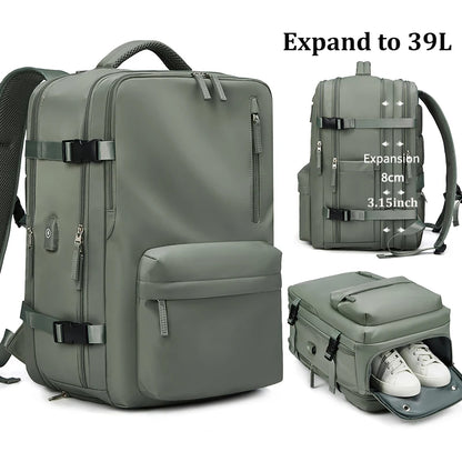 Women Travel Backpack 16 Inch Girl Expanded 35L USB Charging Business Laptop Backpack with Shoe Bag Waterproof Hiking Backpack
