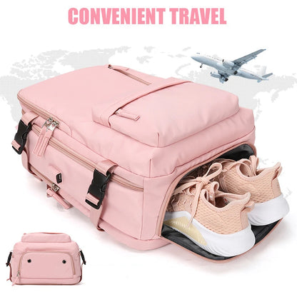 Women Travel Backpack Multifunction 15.6 Inch Laptop Bag Teenage School Bag Independent Shoe Pocket Business Outdoor Backpack