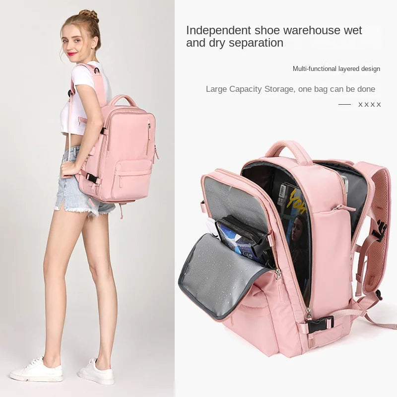 Women Travel Backpack Multifunction 15.6 Inch Laptop Bag Teenage School Bag Independent Shoe Pocket Business Outdoor Backpack