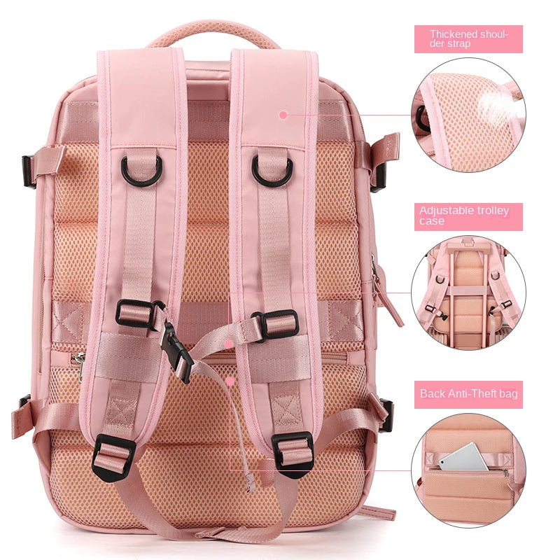 Women Travel Backpack Multifunction 15.6 Inch Laptop Bag Teenage School Bag Independent Shoe Pocket Business Outdoor Backpack