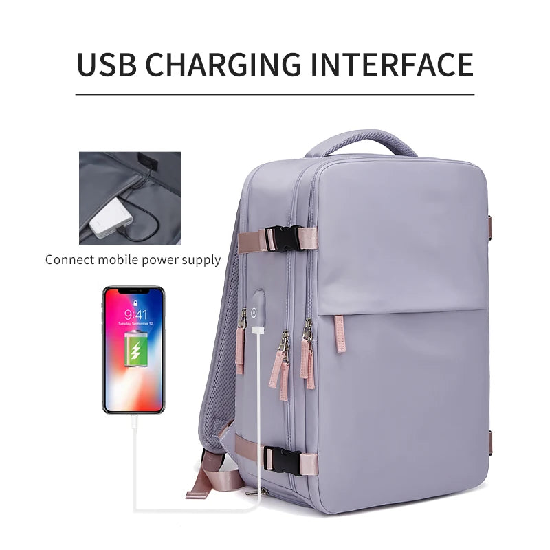 Women Travel Backpack With USB Charging Port, Business Laptop Backpack With Independent Shoes Storage,Girl For School Backpack