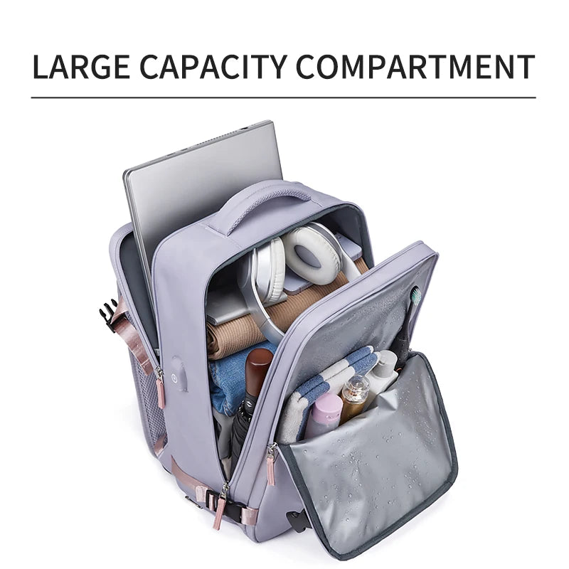 Women Travel Backpack With USB Charging Port, Business Laptop Backpack With Independent Shoes Storage,Girl For School Backpack