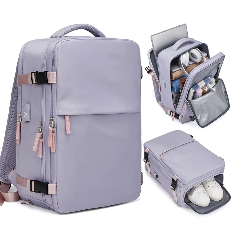 Women Travel Backpack With USB Charging Port, Business Laptop Backpack With Independent Shoes Storage,Girl For School Backpack