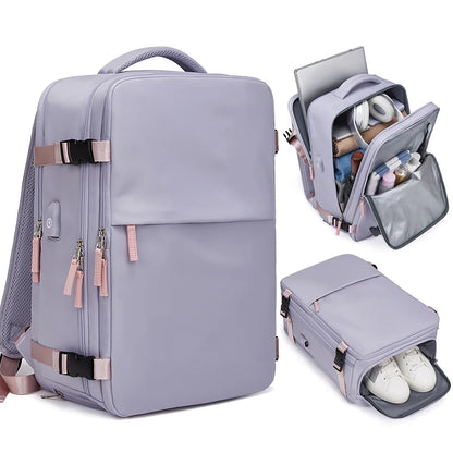 Women Travel Backpack With USB Charging Port, Business Laptop Backpack With Independent Shoes Storage,Girl For School Backpack
