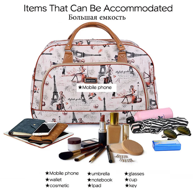 Women Travel Bags 2022 Fashion PU Leather Large Capacity Waterproof Print Luggage Duffle Bag Men Casual Travelling Weekend Bags