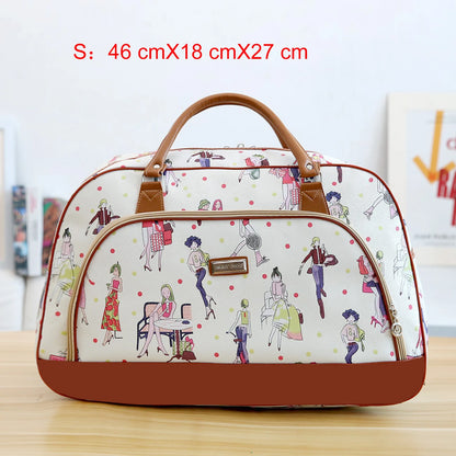 Women Travel Bags 2022 Fashion PU Leather Large Capacity Waterproof Print Luggage Duffle Bag Men Casual Travelling Weekend Bags